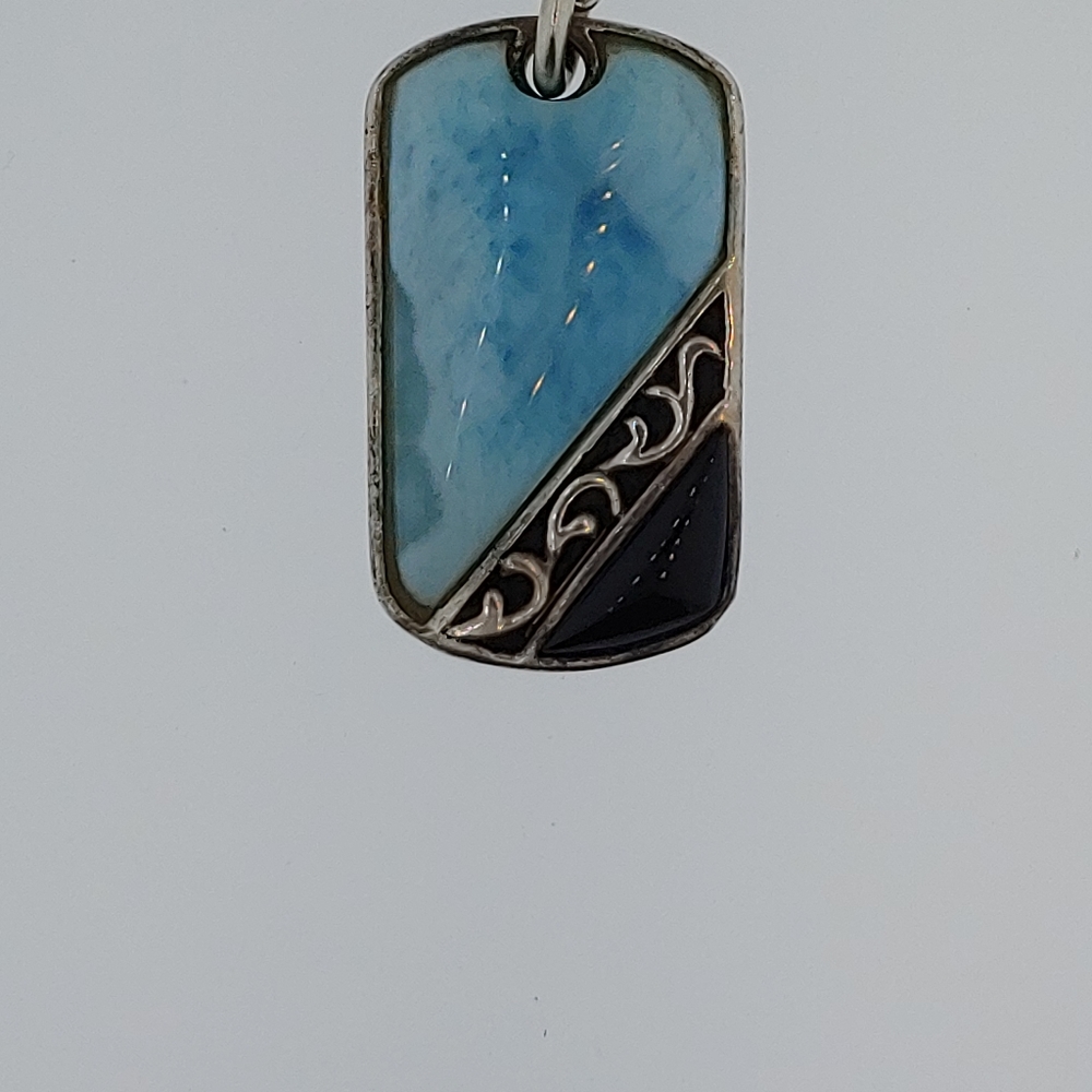 Steling Silver Larimar and Onix Men Pendant